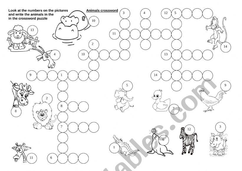 animal crossword worksheet