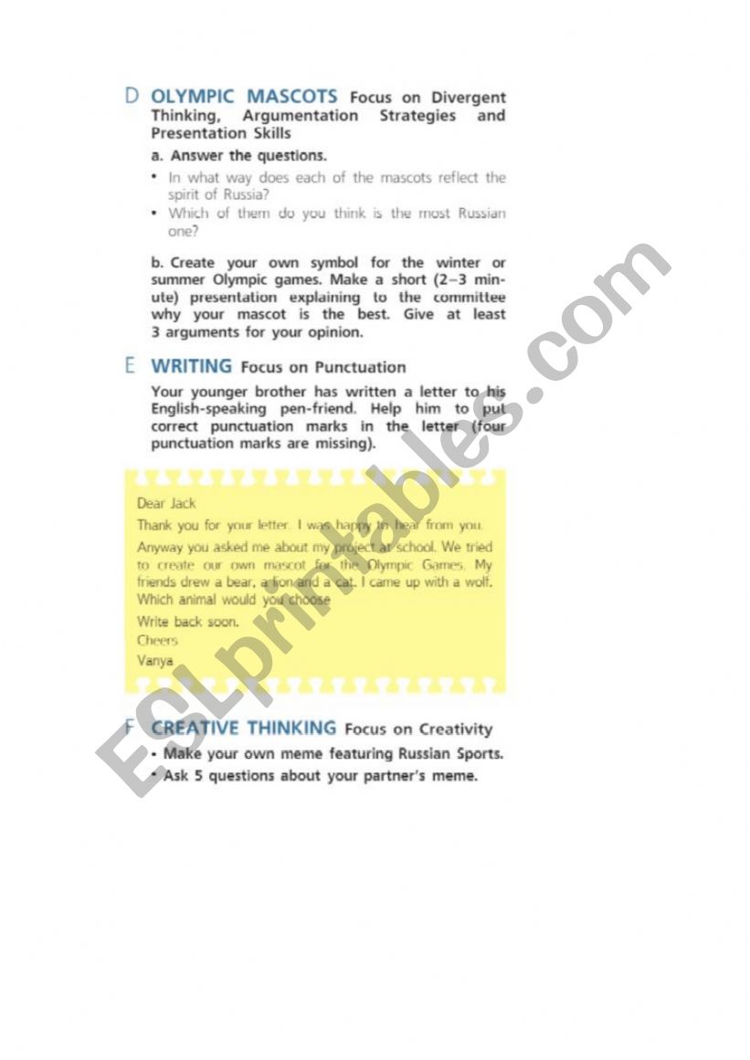 The Mascot worksheet