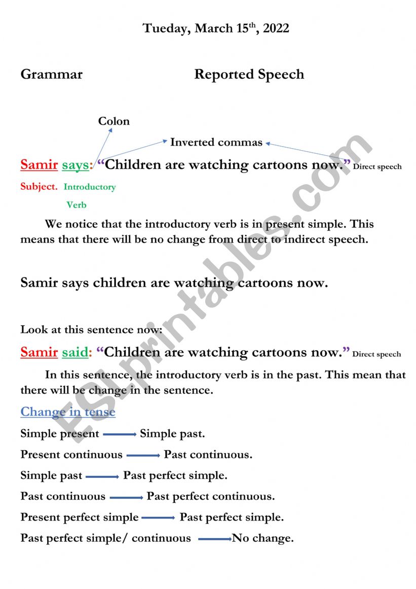 Reported speech worksheet