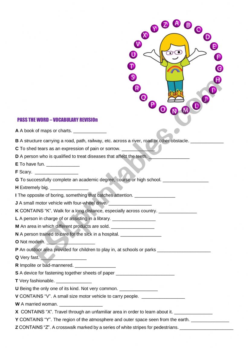 PASS THE WORD 3 worksheet