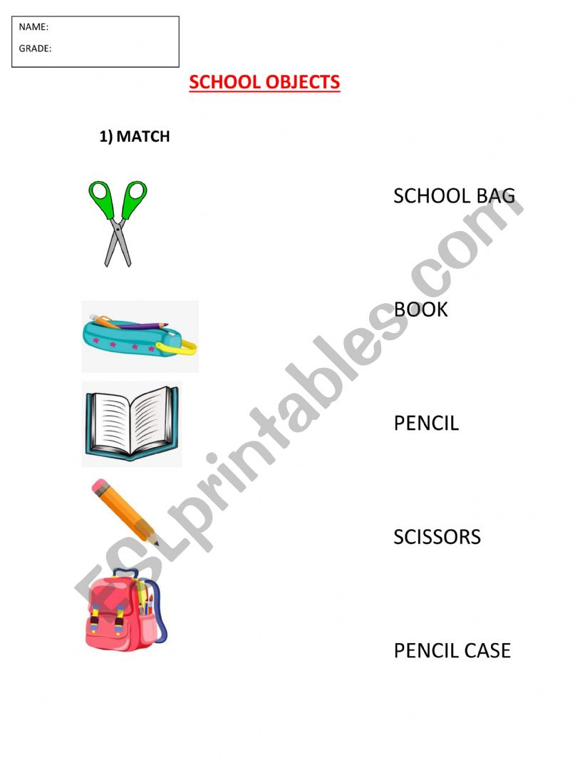 School objects  worksheet