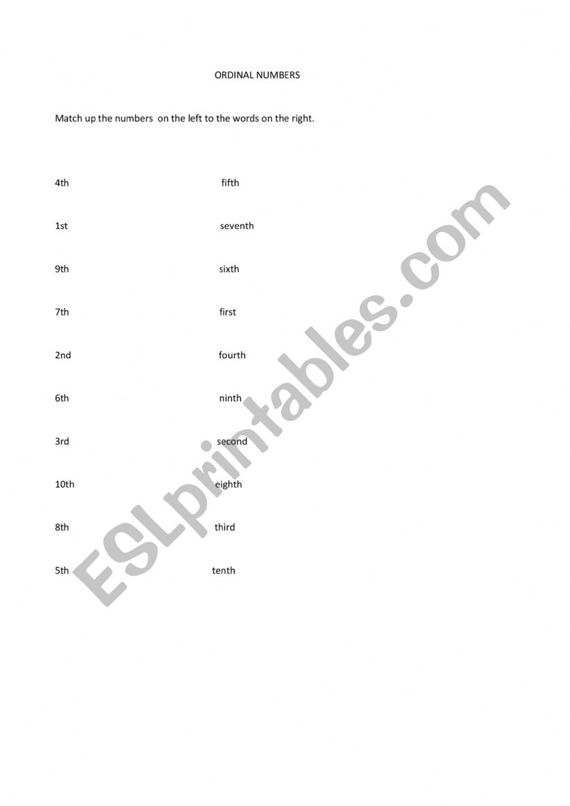 ORDINAL NUMBERS worksheet