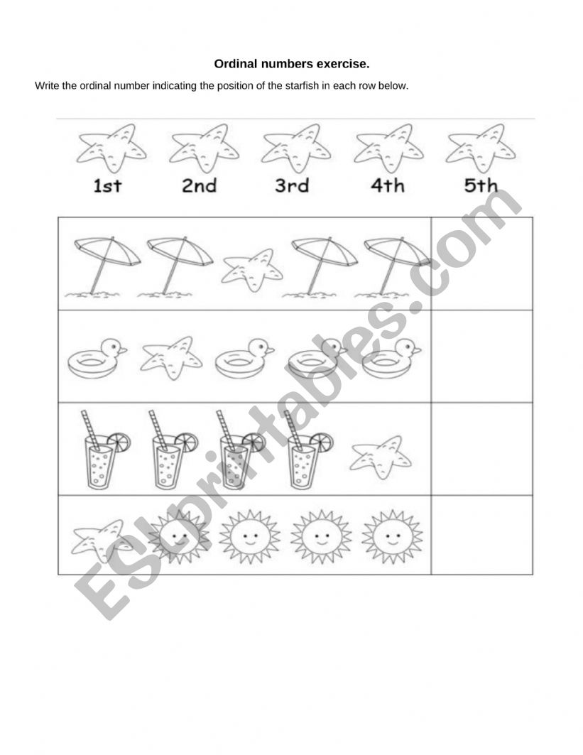 Ordinal numbers. worksheet