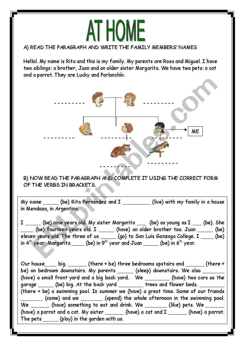 AT HOME - reading comprehension: present simple and present continuous