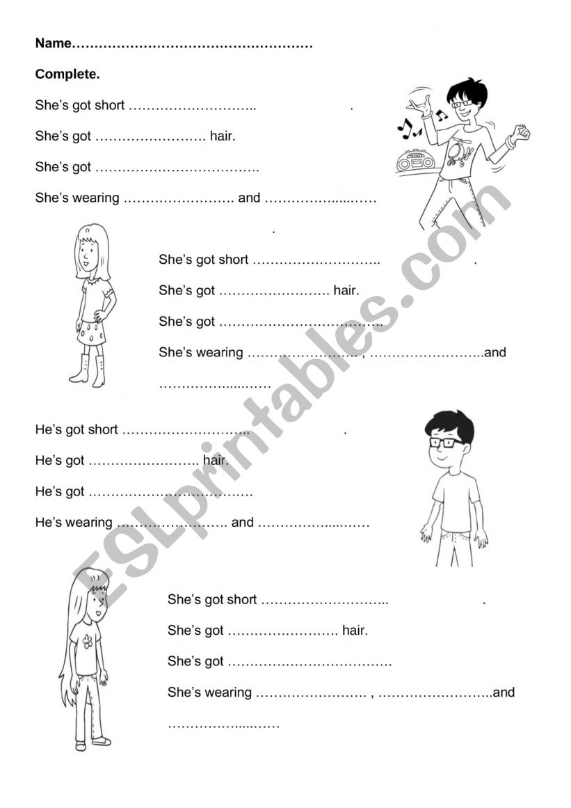 Descriptions worksheet