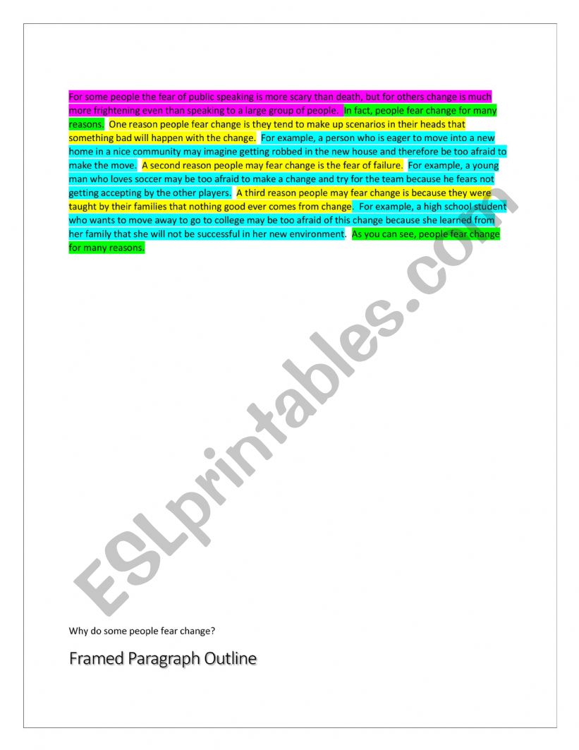 Framed Paragraph outline worksheet