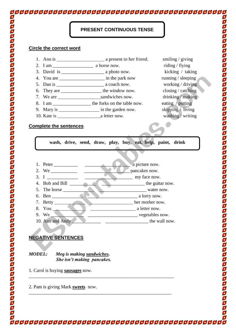 Present Continuous Tense worksheet