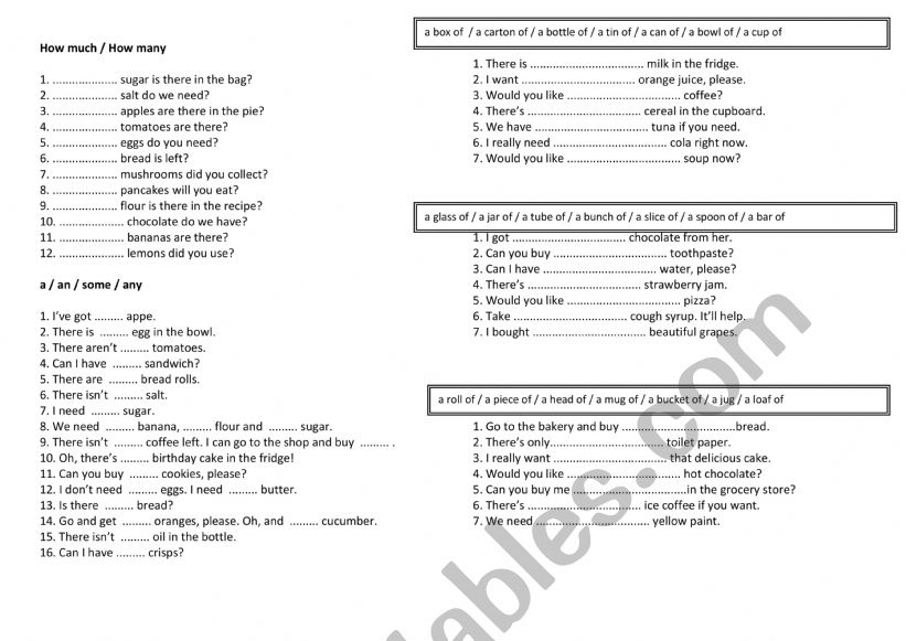 Countable and Uncountable Worksheet