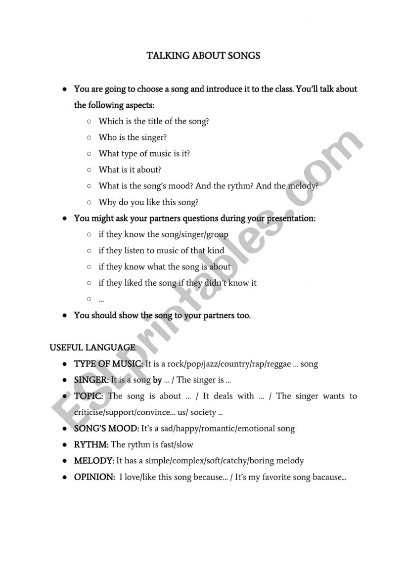 Song analysis step by step worksheet