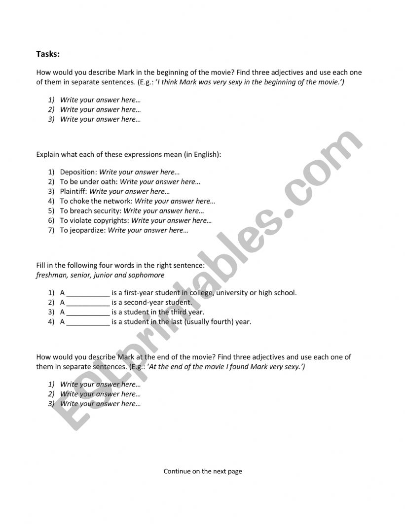 The Social Network - worksheet