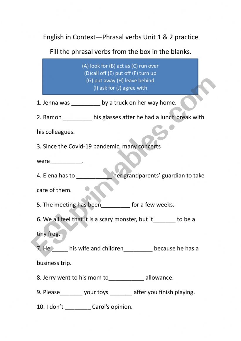 Phrasal verb practice 1 worksheet