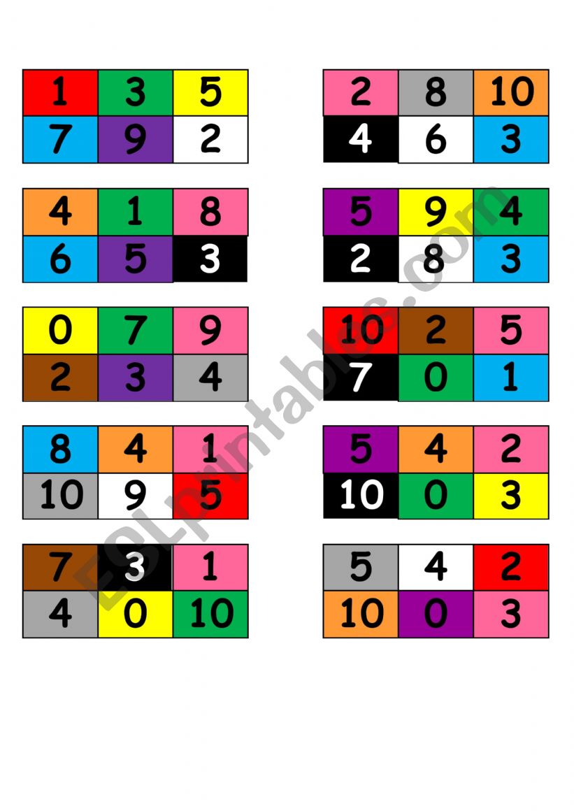BINGO - NUMBERS AND CLOURS  worksheet
