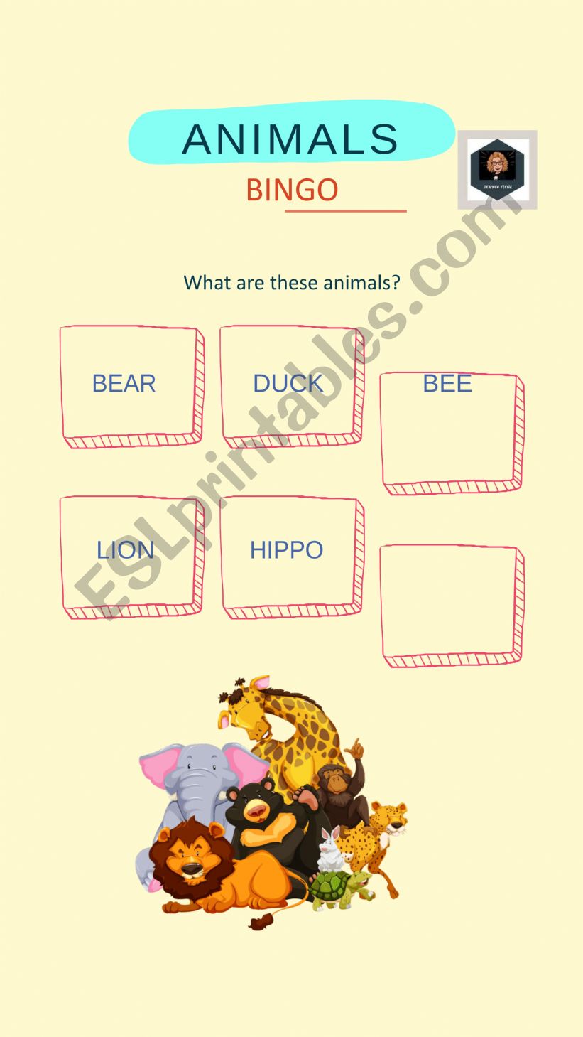 Bingo animals worksheet