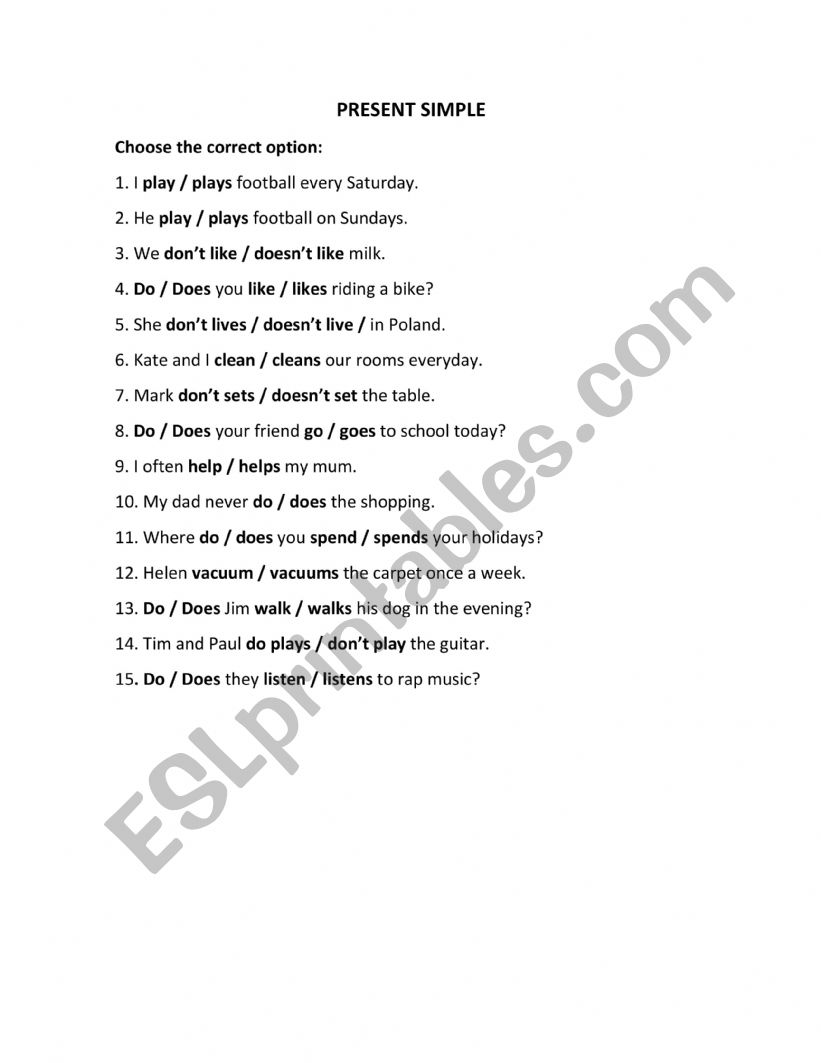 present simple diagnostic worksheet