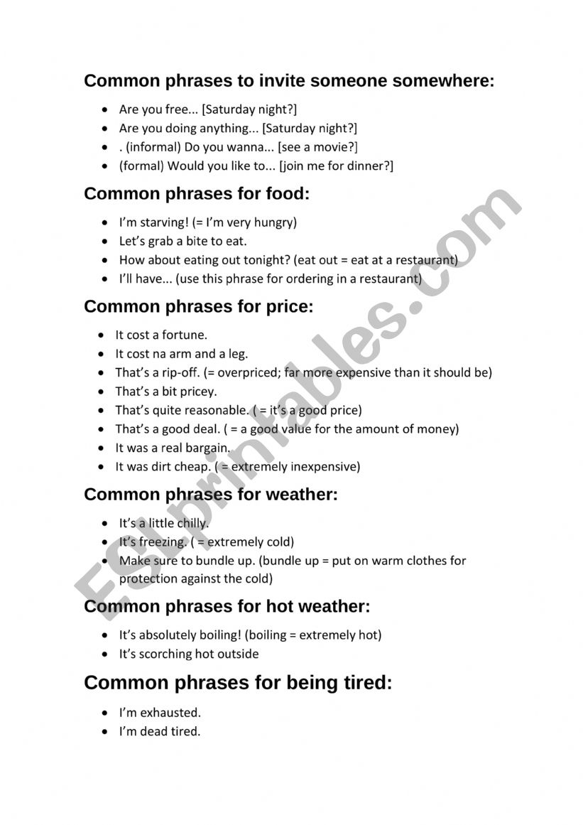 English common pharses   worksheet