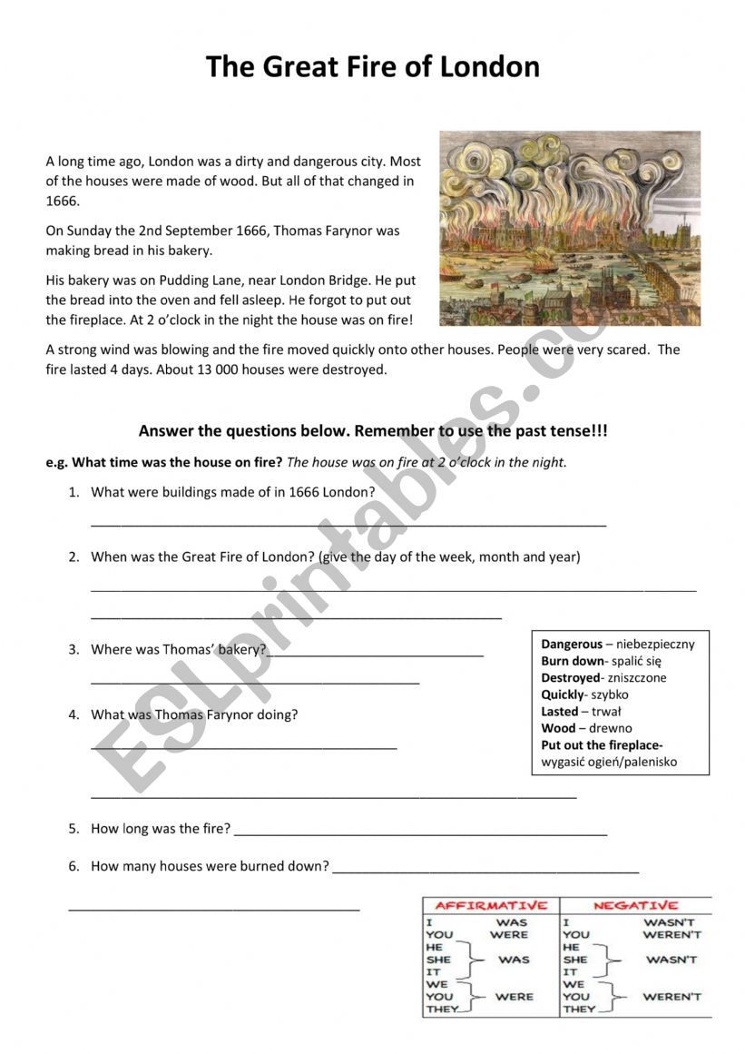 The Great Fire of London worksheet