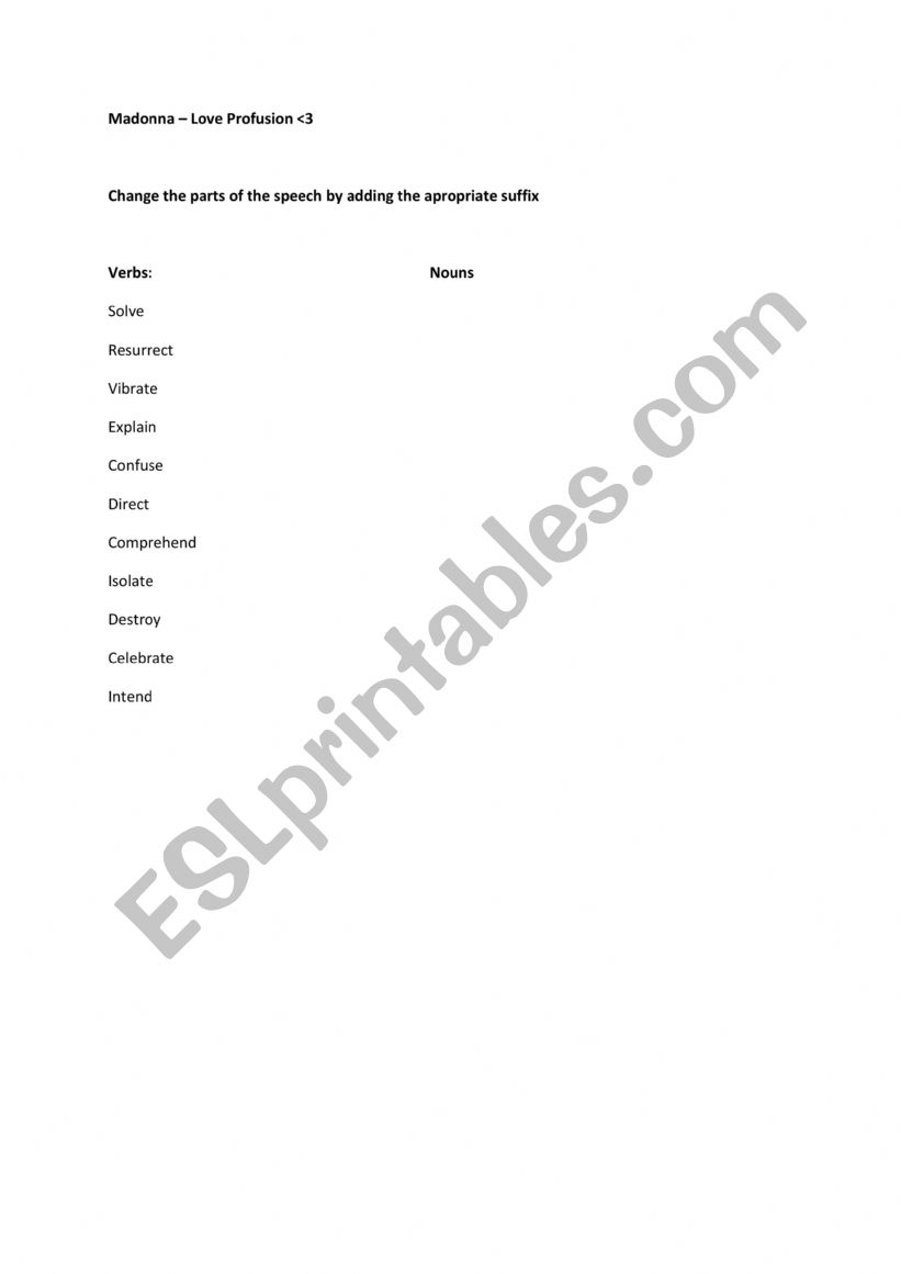 Madonna Love profusion  worksheet