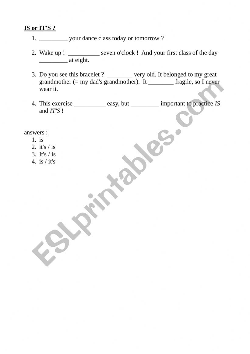 IS or IT�S worksheet