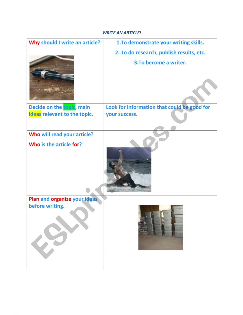 article writing worksheet