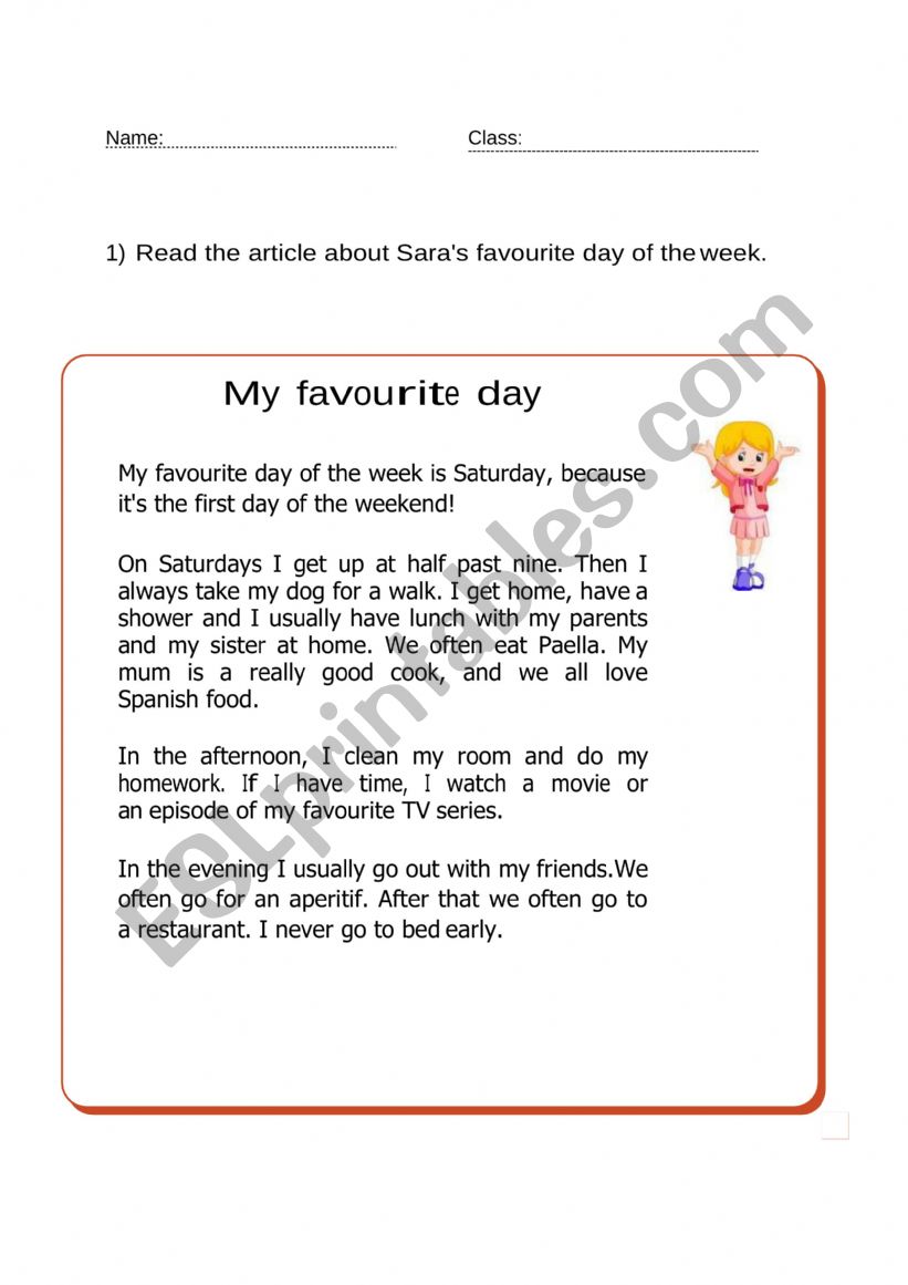 My favourite day ESL worksheet