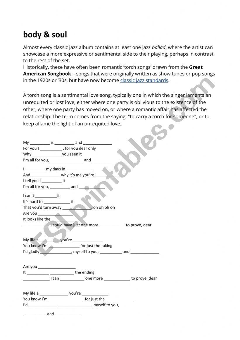 Ballad exercise with Body and Soul