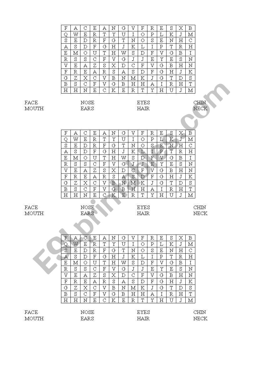 Body word search worksheet