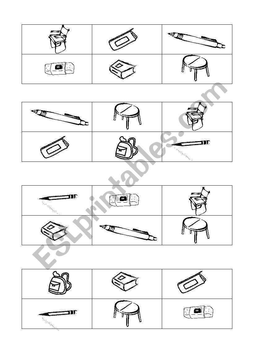 School material Bingo worksheet