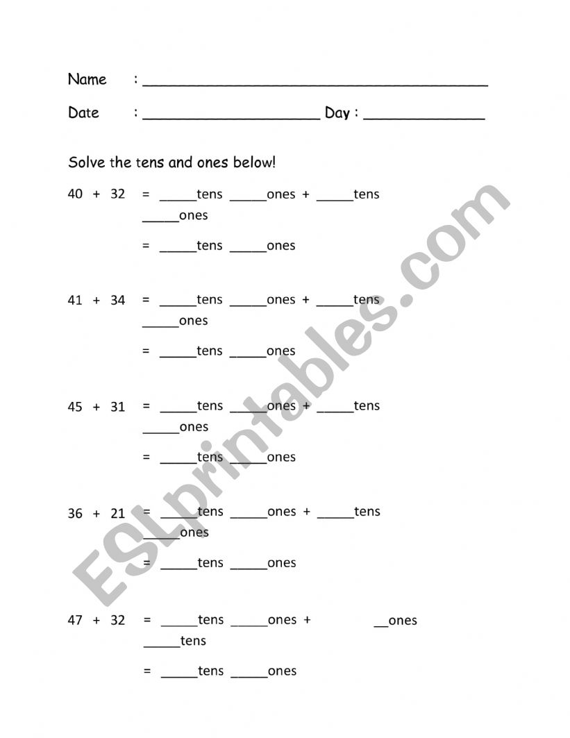 tens and ones worksheet