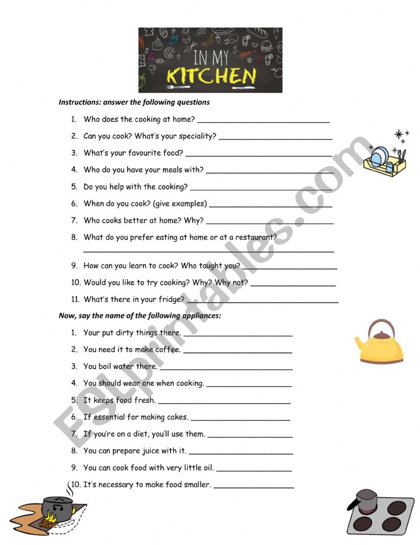 In the kitchen worksheet