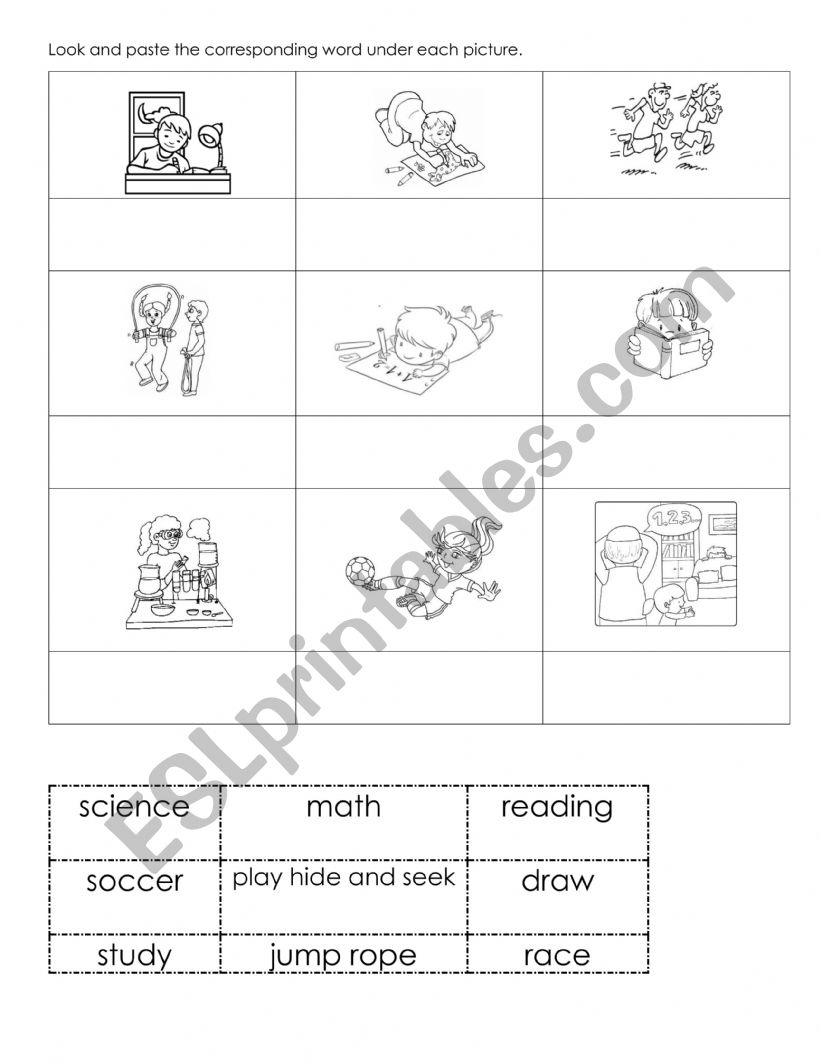 Daily activities worksheet