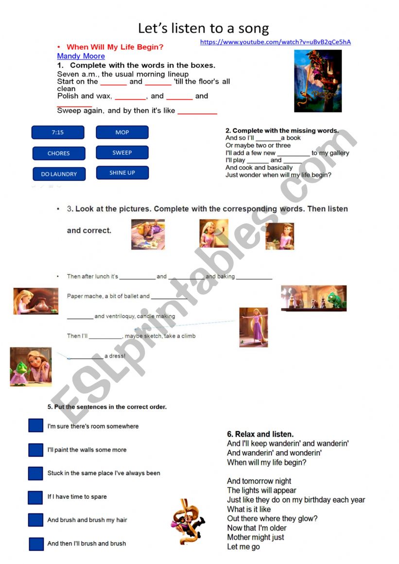 RAPUNZEL SONG worksheet