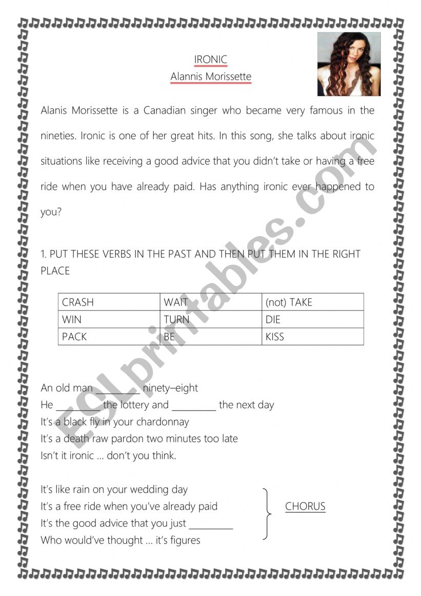 Ironic- Alanis Morissette worksheet