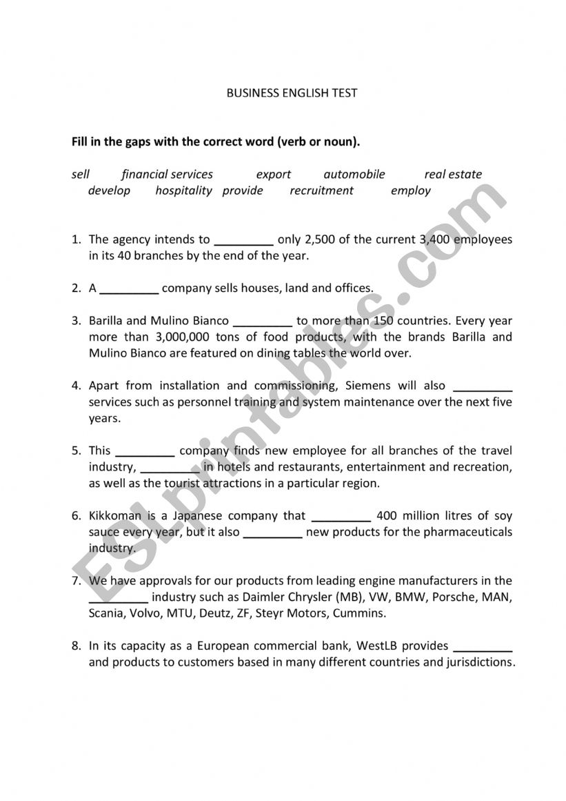 BASIC BUSINESS VOCABULARY worksheet
