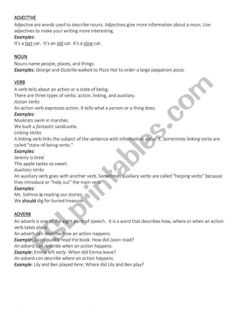 Adjective Worksheet worksheet