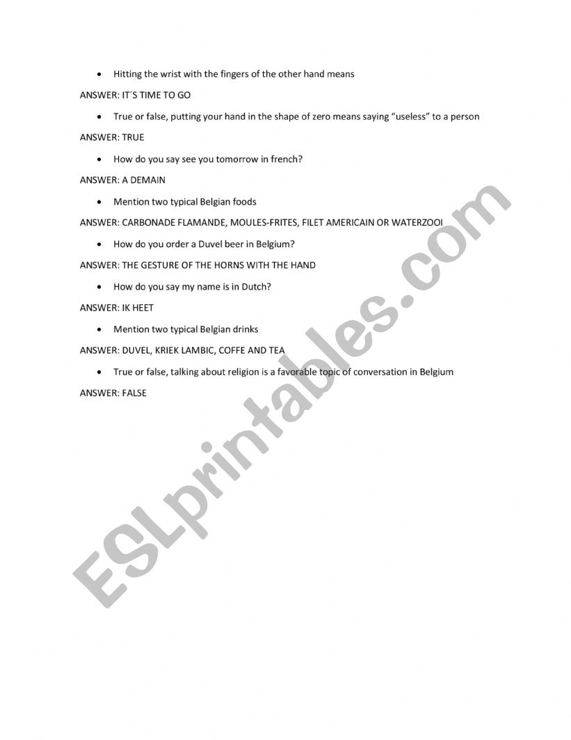 question and answers worksheet