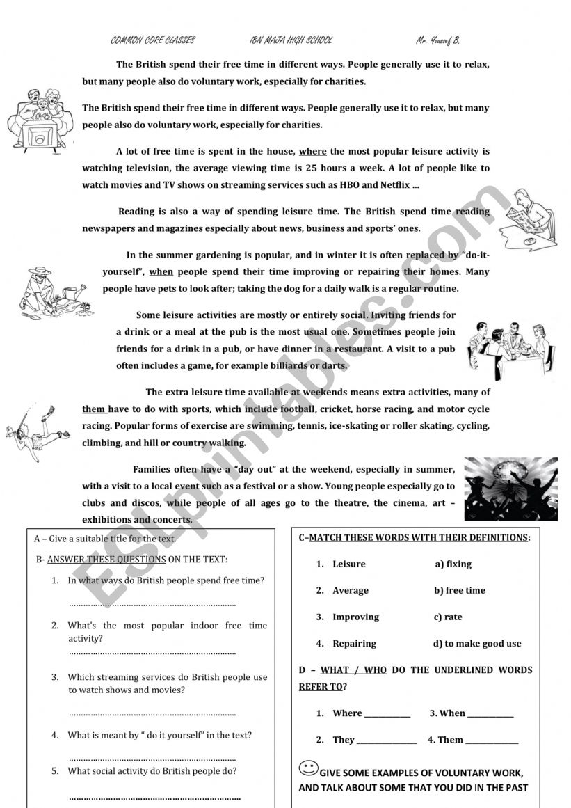 leisure in Britain worksheet