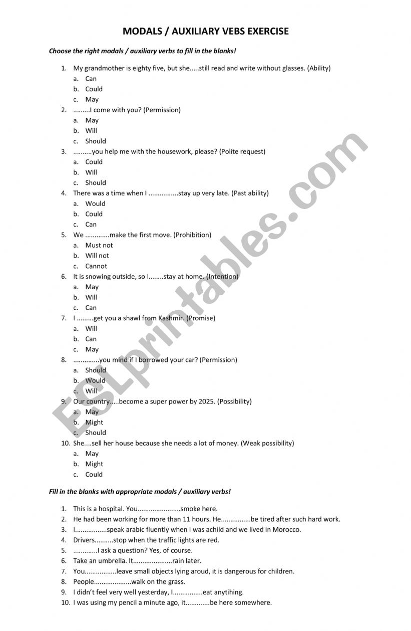 modals exercises worksheet