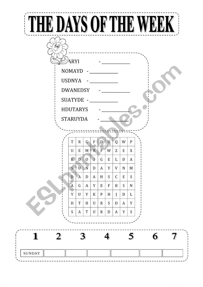 days of the week worksheet