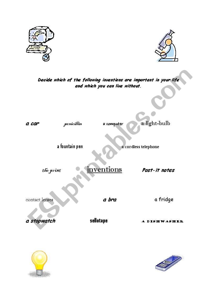 Important inventions worksheet