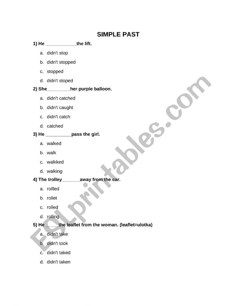 SIMPLE PAST worksheet