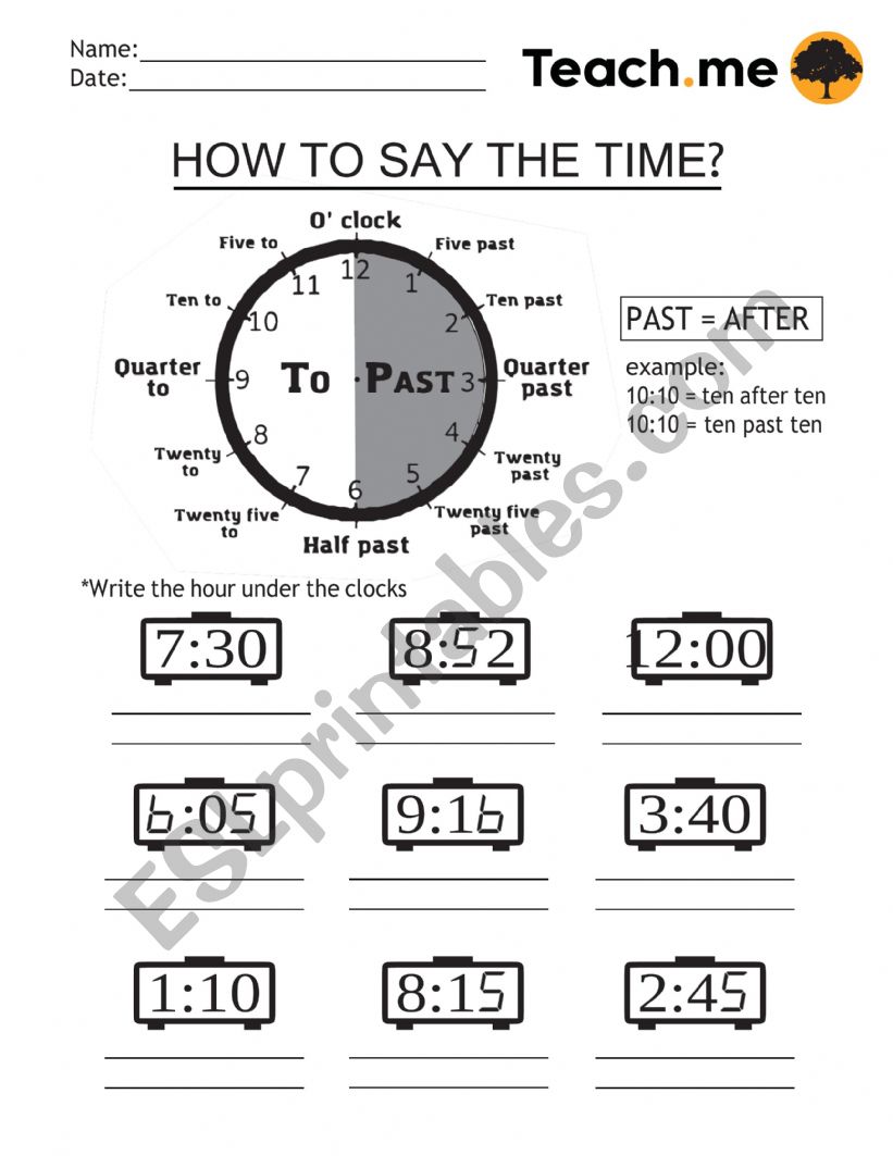 How to say the time/ the hour worksheet