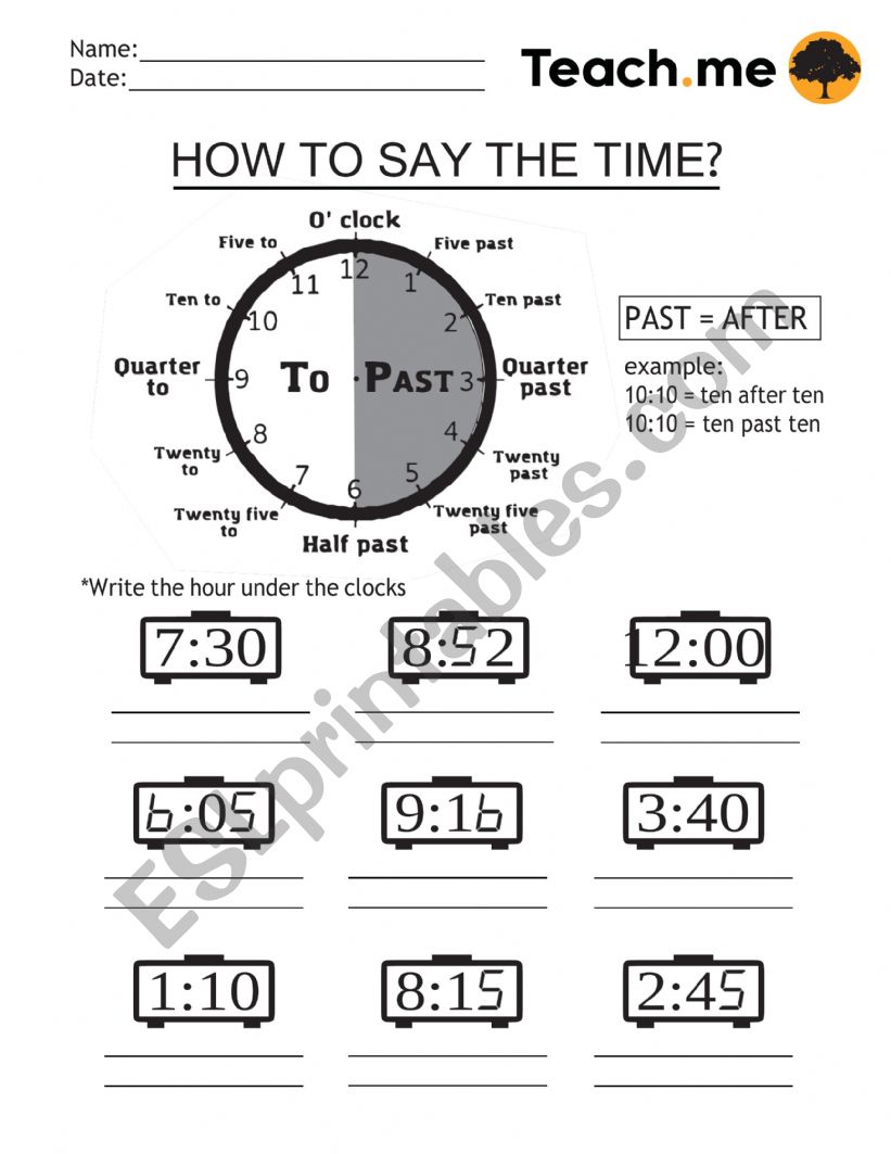 How to say the time/ the hour worksheet
