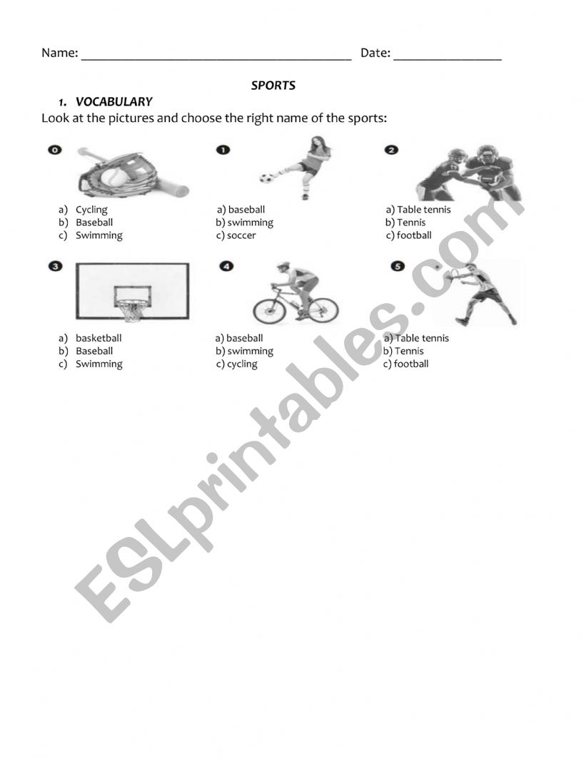 VOCABULARY SPORTS worksheet