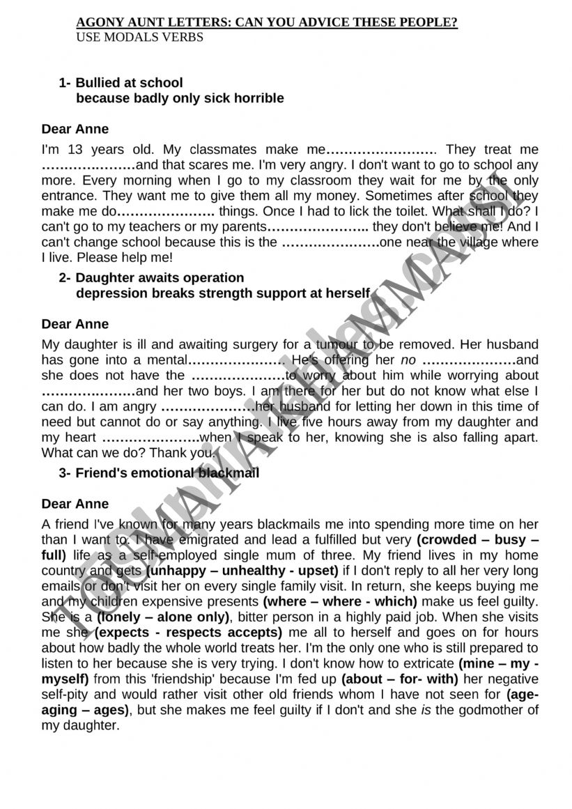AGONY AUNT LETTERS worksheet