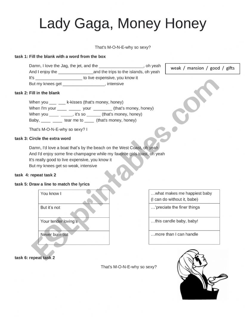 Lady Gaga, Money Honey worksheet