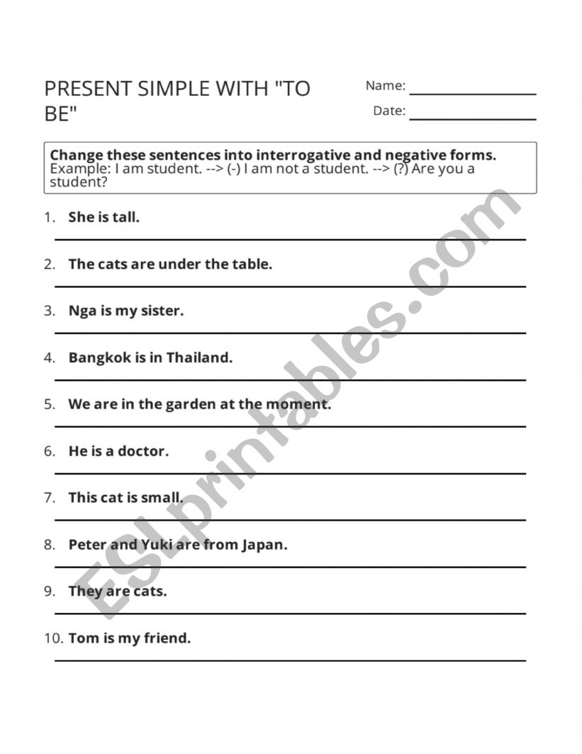 PRESENT SIMPLE WITH "TO BE" 2 - ESL worksheet by nhitruong_ilead