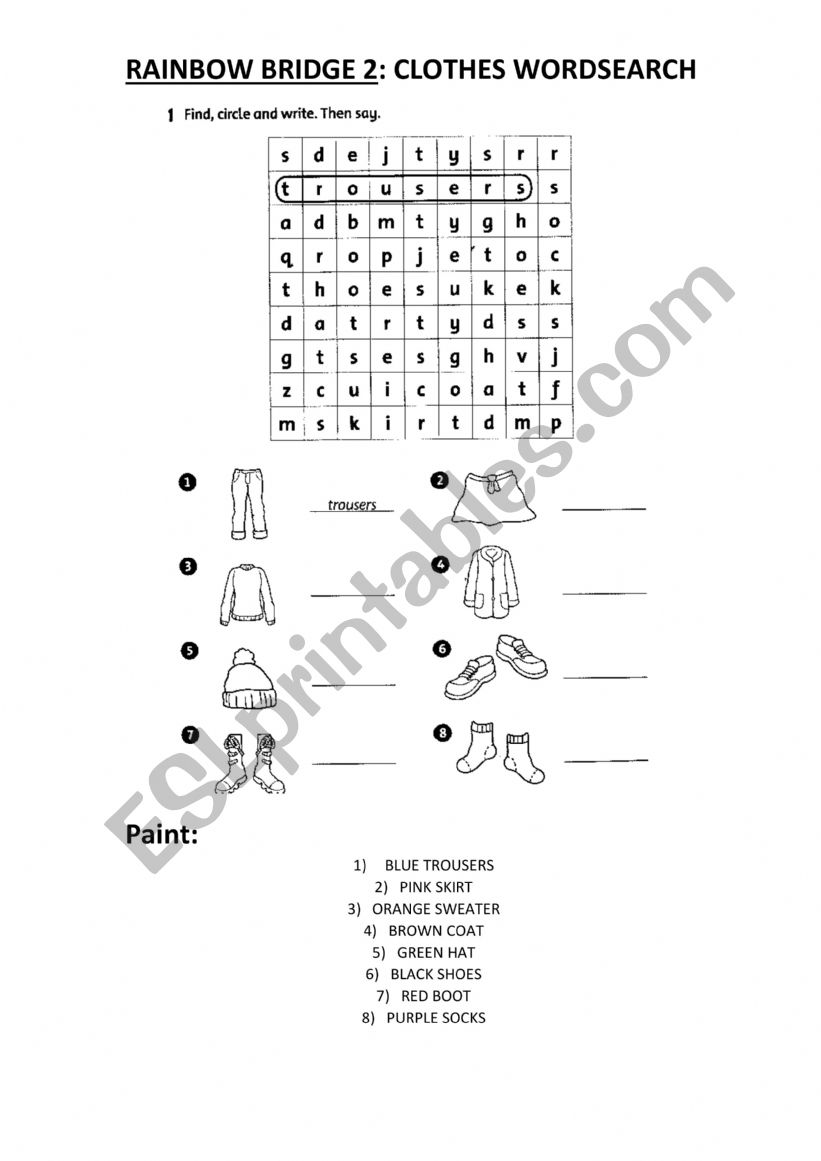 CLOTHES WORSEARCH (Rainbow  Bridge) 2 pages, Colored and grey versions