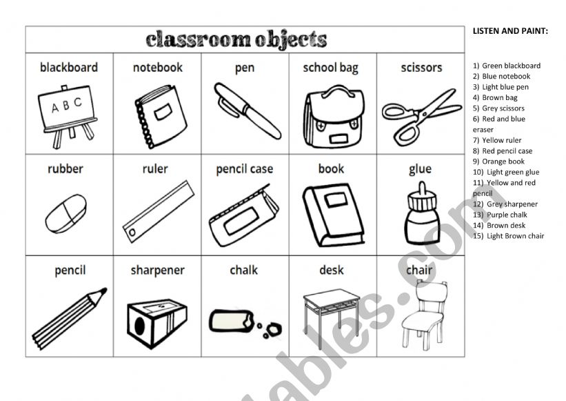 CLASSROOM OBJECTS: learn, listen and paint