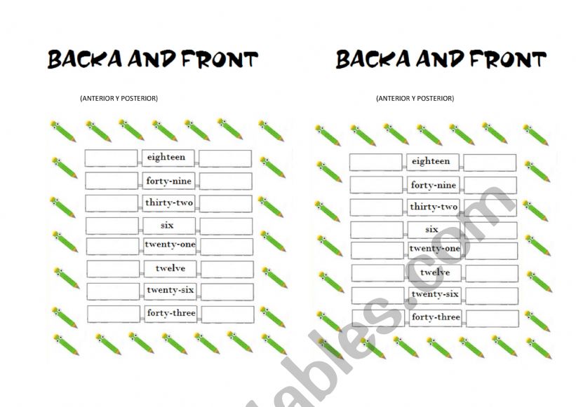 back and front worksheet