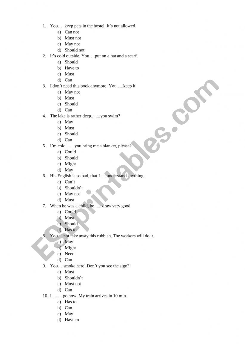 Modal Verbs worksheet